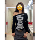 t恤女早秋字母印花修身 美式 甜酷辣妹斜肩长袖 显瘦高街露肩tee上衣