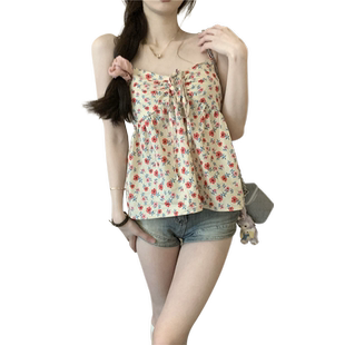 甜美温柔风碎花小吊带背心女夏季设计感短款娃娃衫衬衣高级感上衣