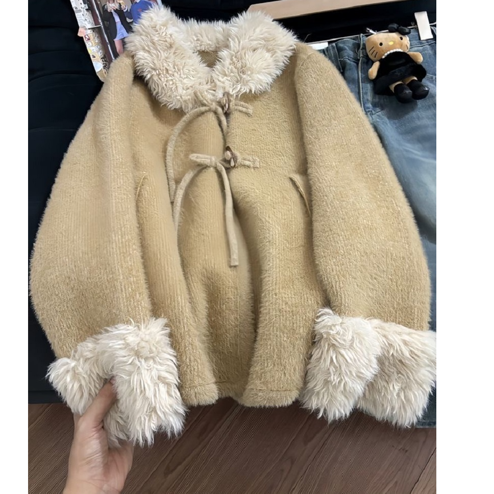 卡其色拼接毛领羊羔毛外套女2026秋冬款高级感通勤百搭毛茸茸上衣,女装/女士精品,棉衣/棉服,淘宝优惠券,粉丝福利购,淘宝优惠卷