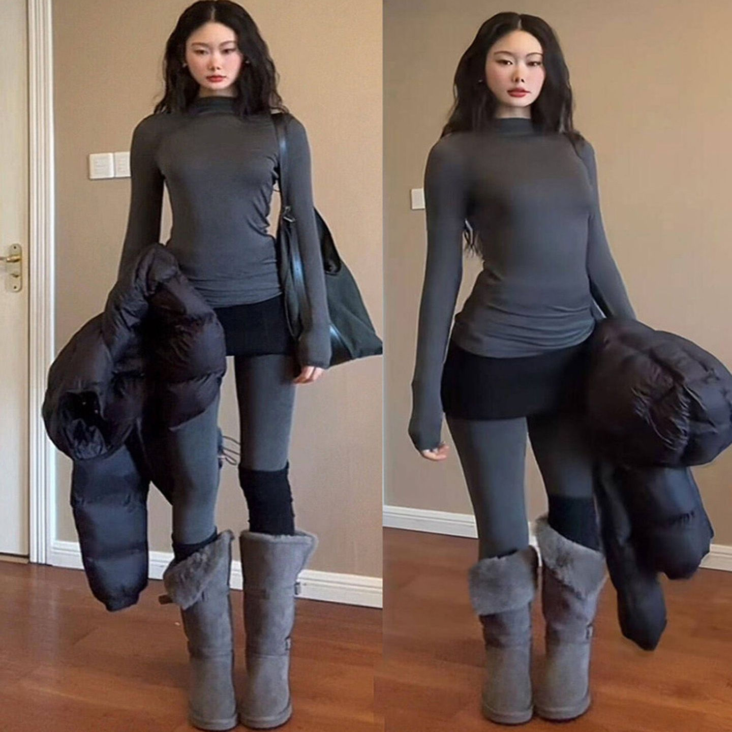 韩系辣妹磨毛加厚高级感长袖t恤