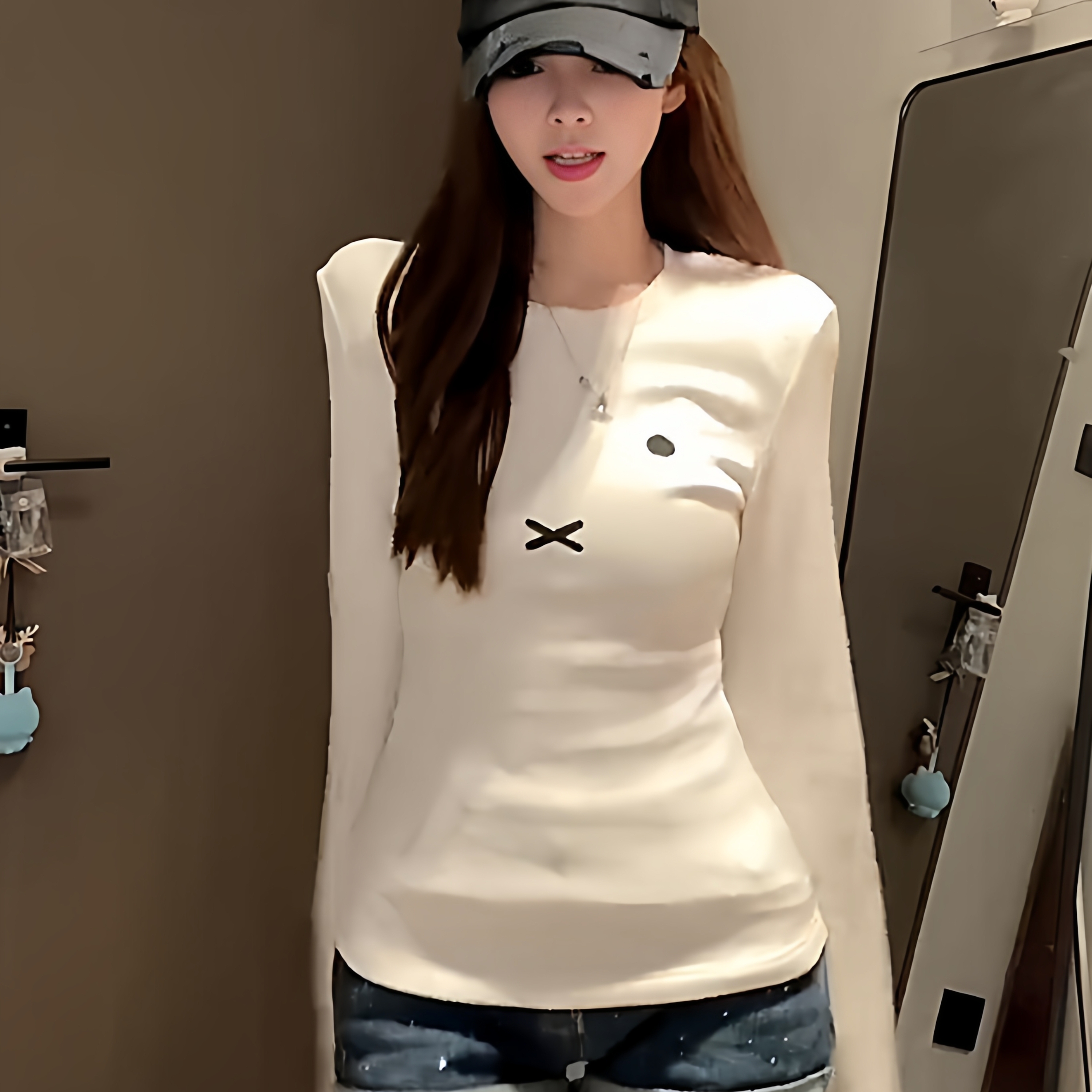 美式复古辣妹白色长袖t恤女秋冬