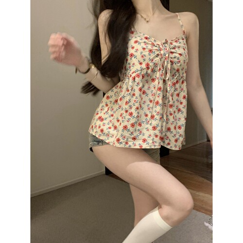 甜美温柔风碎花小吊带背心女