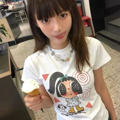 美式卡通印花短袖T恤女夏季bm