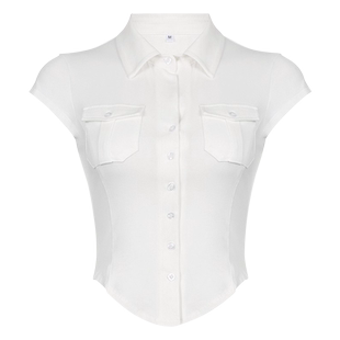 高级感白色polo领正肩短袖t恤女夏季短款气质收腰纯欲风辣妹上衣