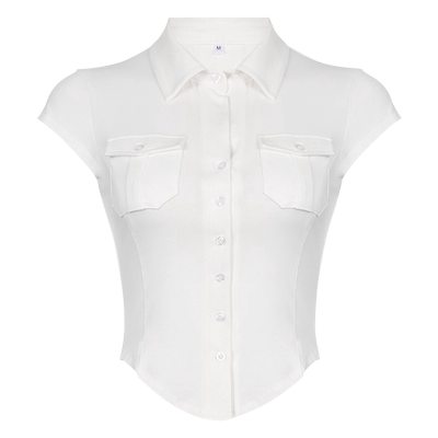 高级感白色polo领正肩短袖t恤女