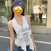 韩系设计感蝴蝶结V领挂脖吊带背心2025夏季 新款 显瘦外穿上衣女ins