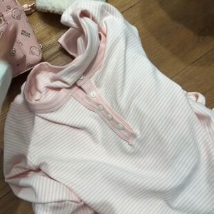 上衣潮 高级感气质打底衫 韩系温柔bm风粉色条纹长袖 T恤女秋冬新款