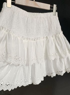 白色蕾丝边半身裙女2023夏季新款小个子A字裙洋气高腰显瘦短裙子