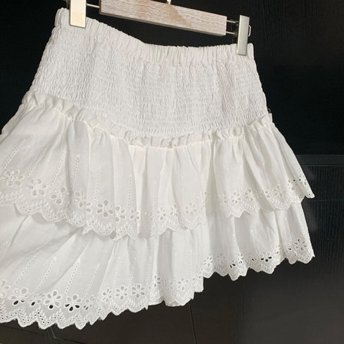 白色蕾丝边半身裙女2023夏季