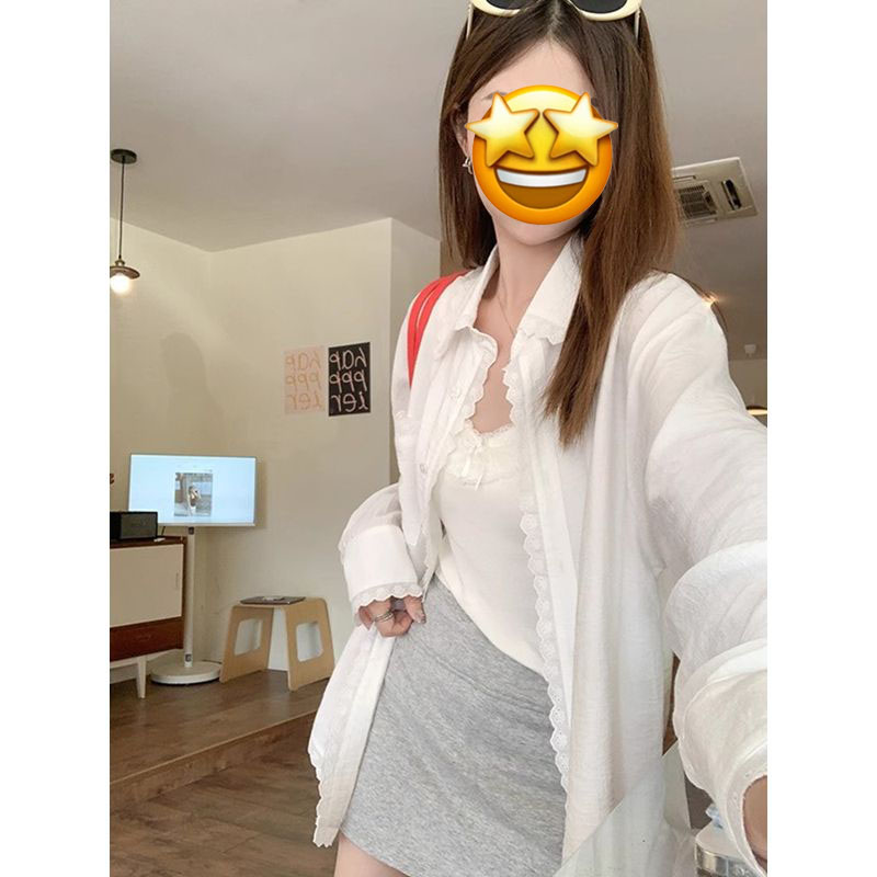 白色蕾丝防晒长袖衬衫外套女2025