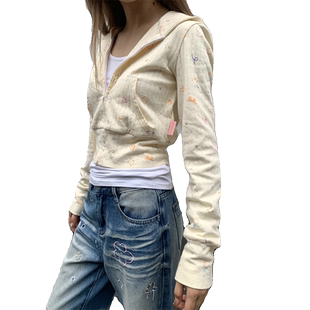 超好看小碎花开衫女可爱连帽卫衣早秋薄款甜美风外套短款长袖上衣