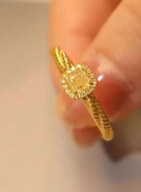 金色小方糖锆石戒指小众设计时尚