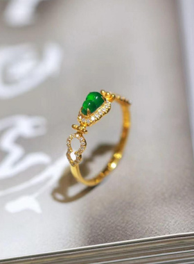 新品爆款仿老坑玉髓戒指女葫芦镶