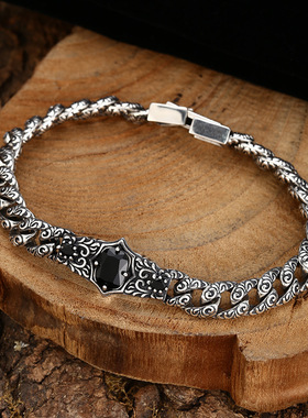 新品国风潮流唐草纹古巴手链镶嵌