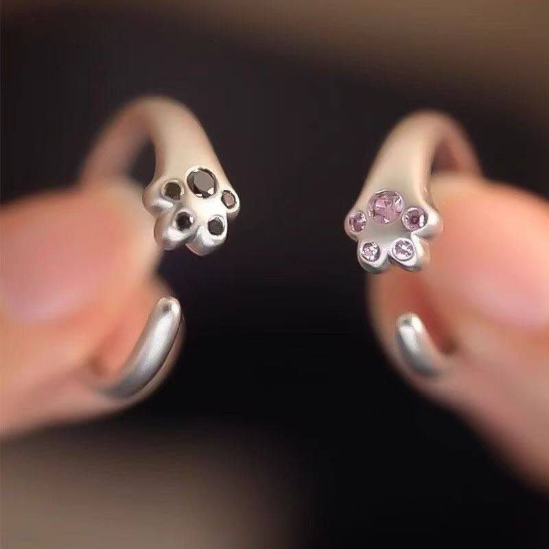 小猫爪锆石情侣戒指一对轻奢开口可调节卡通可爱