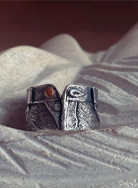 镀925银莲鱼山一心向往风情的古着牛仔裤造型手工戒指复古