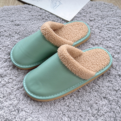 轻奢高级手工羊羔毛保暖棉拖鞋冬男女情侣居家用防滑软底厚底真皮