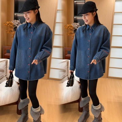 牛仔衬衣冬款刺绣抓绒时尚