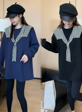 二姐的宝藏秋款上新百搭宽松显瘦洋气韩版披肩拼接卫衣T恤#25322