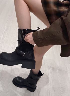 秋冬新款皮带扣马丁短靴英伦风百搭洋气时装靴#25448