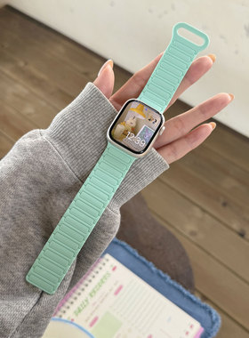 纯色百搭硅胶磁吸柔软运动软iwatch表带适于苹果手表78910/11se代