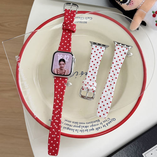 适用iwatch韩系ins波点帆布表带