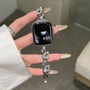 AWin精致天鹅镶钻金属iwatch表链适用苹果applewatch67891011通用