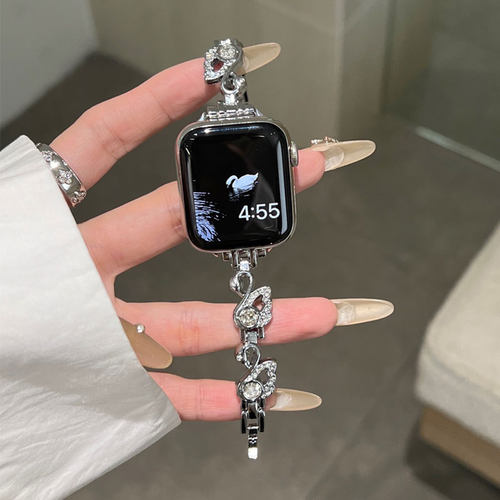 精致天鹅镶钻金属表带适用iWatch