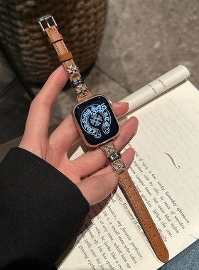 AWin夏日美式十字架克罗心细款皮质表带适用苹果手表iwatch678910