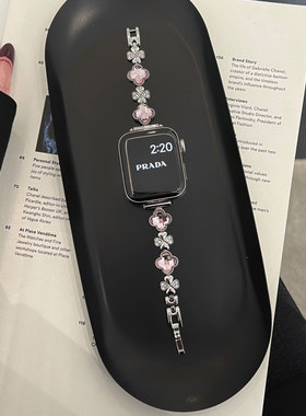 AWin高级奢华四叶草切面钻金属表链表带适合苹果手表iWatch10通用
