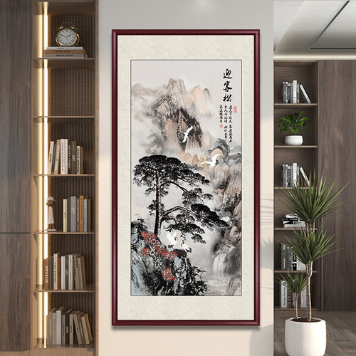 迎客松玄关装饰画入户正对门壁画