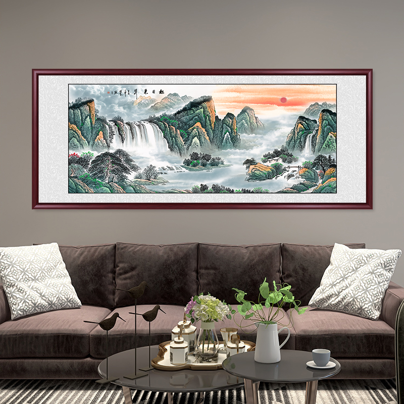 旭日东升国画名家山水画手绘真迹客厅装饰画办公室挂画水墨画壁画