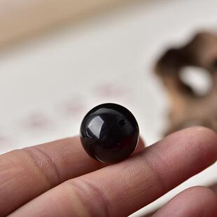 天然披毛犀非料散珠竹丝纹鱼籽纹高端把玩黑金单珠多宝手串配饰珠