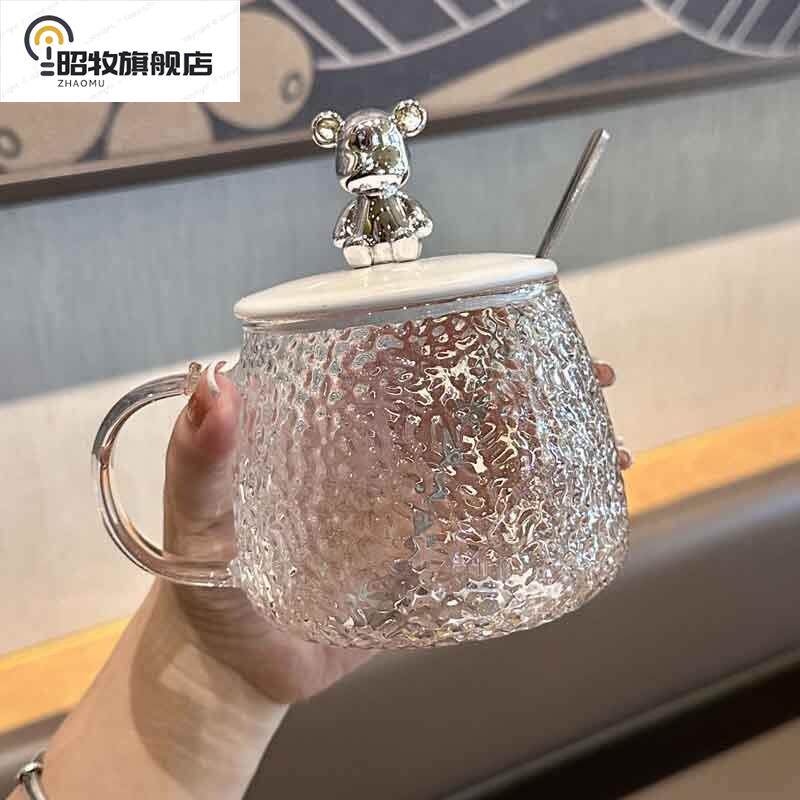 ins风可爱耐热玻璃水杯女生高颜值马克杯带盖勺办公室咖啡早餐杯