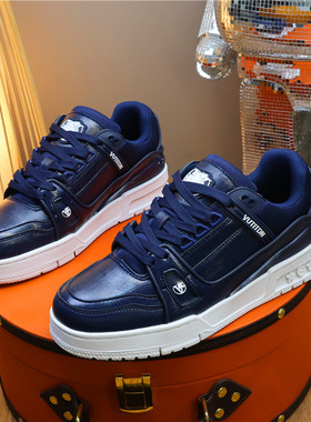 VUTITDN厚底面包鞋男深蓝色休闲板鞋2026春耐磨百搭潮流增高男鞋