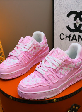 轻奢粉色低帮板鞋女厚底增高男鞋2025百搭情增高侣潮鞋休闲运动鞋