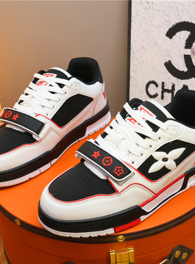 欧美站轻奢魔术贴板鞋男2026新款拼色休闲鞋耐磨增高运动学生潮鞋