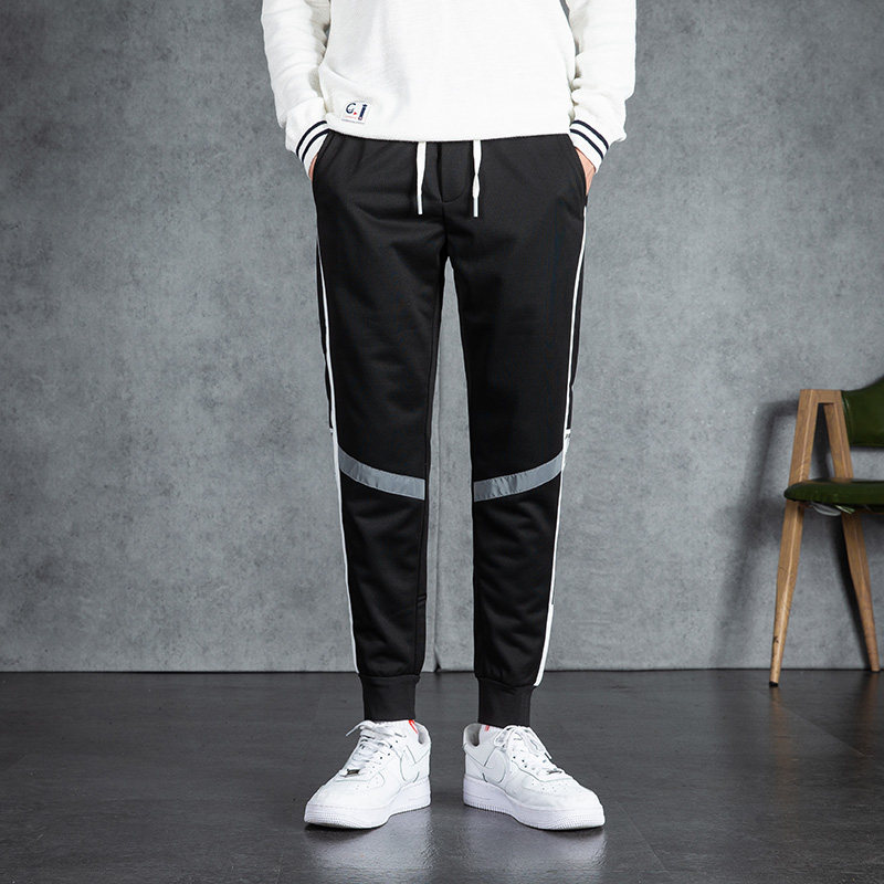 以纯休闲裤男修身九分裤运动系带束脚裤A21美邦HM官方旗舰店官网