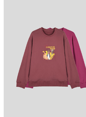 巧珀思｜秋冬新款罗纹圆领卡通印花加绒卫衣宽松休闲19659/19672