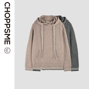 巧珀思｜JCLP33687匠心加厚纯羊绒花纱肘补丁连帽针织衫宽松毛衣