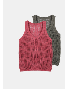 巧珀思｜法式菠萝花粗针镂空针织上衣轻盈透气大圆领背心16171