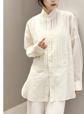 巧珀思｜日本进口褶裥立领高支衬衫超薄气质优雅长袖衬衣18219