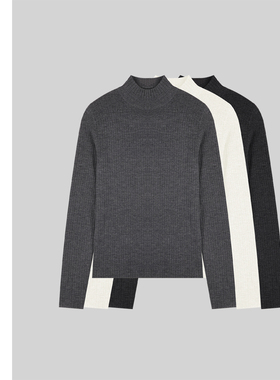 巧珀思｜JCLP76318匠心精纯18针精纺羊毛弹力竖坑条半高领针织衫