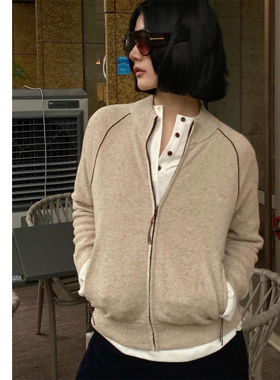 巧珀思｜24313芝麻点颗粒肌理感雾面真丝锦纶混纺立领针织开衫