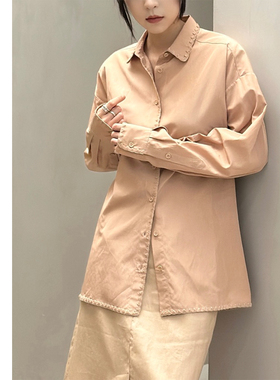 巧珀思｜透气真丝棉精致花边装饰廓形宽松落肩袖长袖衬衫20516