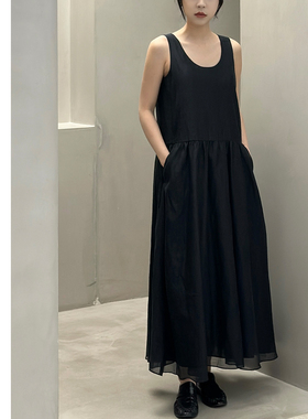 巧珀思｜ 柔软亲肤 仙！轻盈慵懒圆领无袖桑蚕丝连衣裙15233