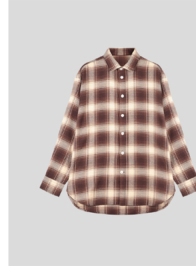 巧珀思｜时尚复古色织百搭格纹衬衫舒适宽松廓形长袖上衣23215