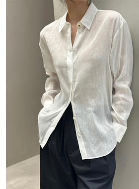 巧珀思｜17136丝麻绸定制金属扣休闲衬衫宽松透气轻盈微透骨感