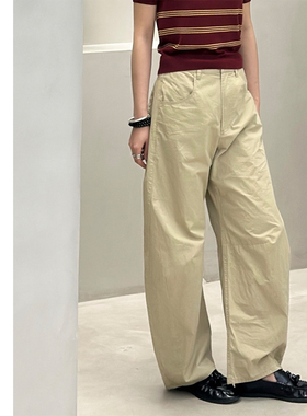 巧珀思｜轻薄纯棉弧型立裁镰刀裤水洗微皱肌理感宽松阔腿裤17043