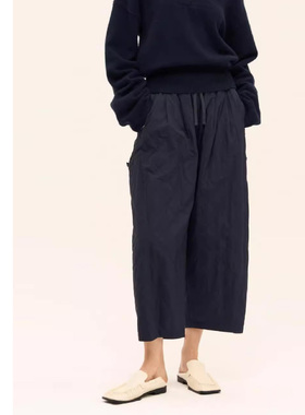 巧珀思｜轻量阔腿裤绗缝内夹棉工装口袋抽绳松紧腰茧型裤15372